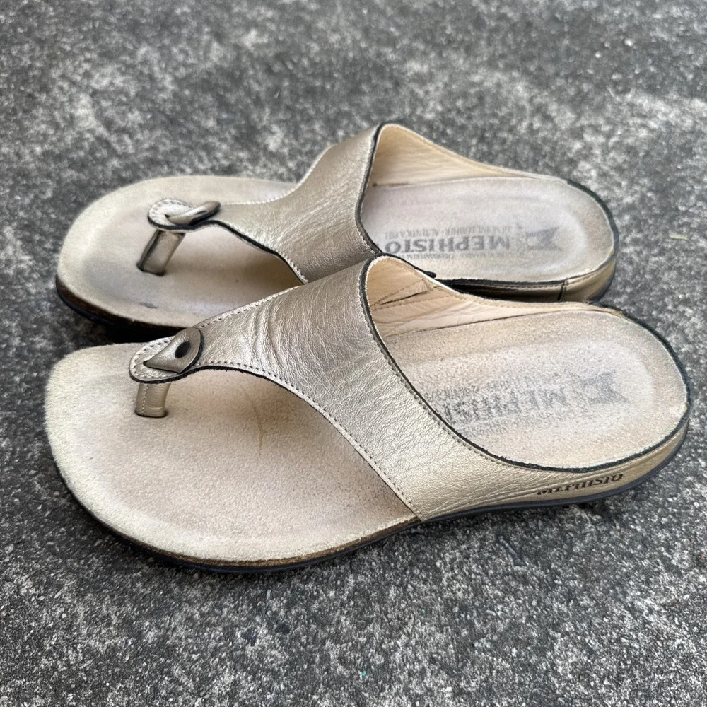 Mephisto Acacia Sandals Womens Sz 5 (EU 36) Comfort Slip On Thong Gold Leather